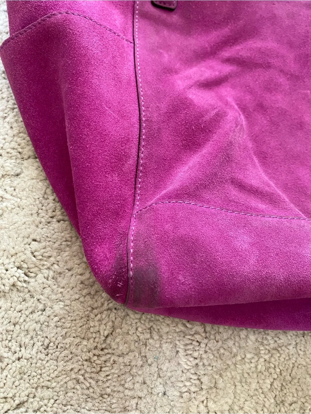 Michael Kors Suede Tote in fuchsia with MK Charm